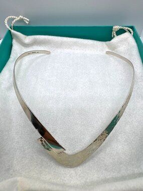 Vtg Dominique Dinouart DDD Mexico 925 Sterling Silver Hammered Collar Necklace